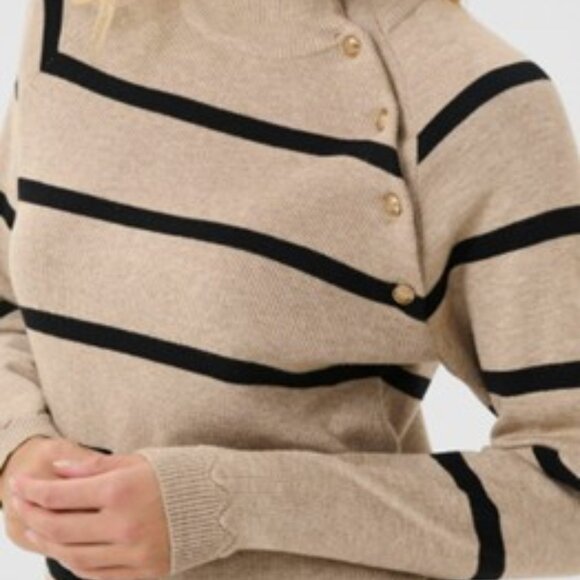 NWT CREAM  Striped Button-Detail Sweater Cobblestone mélange stripe size medium - Picture 6 of 12